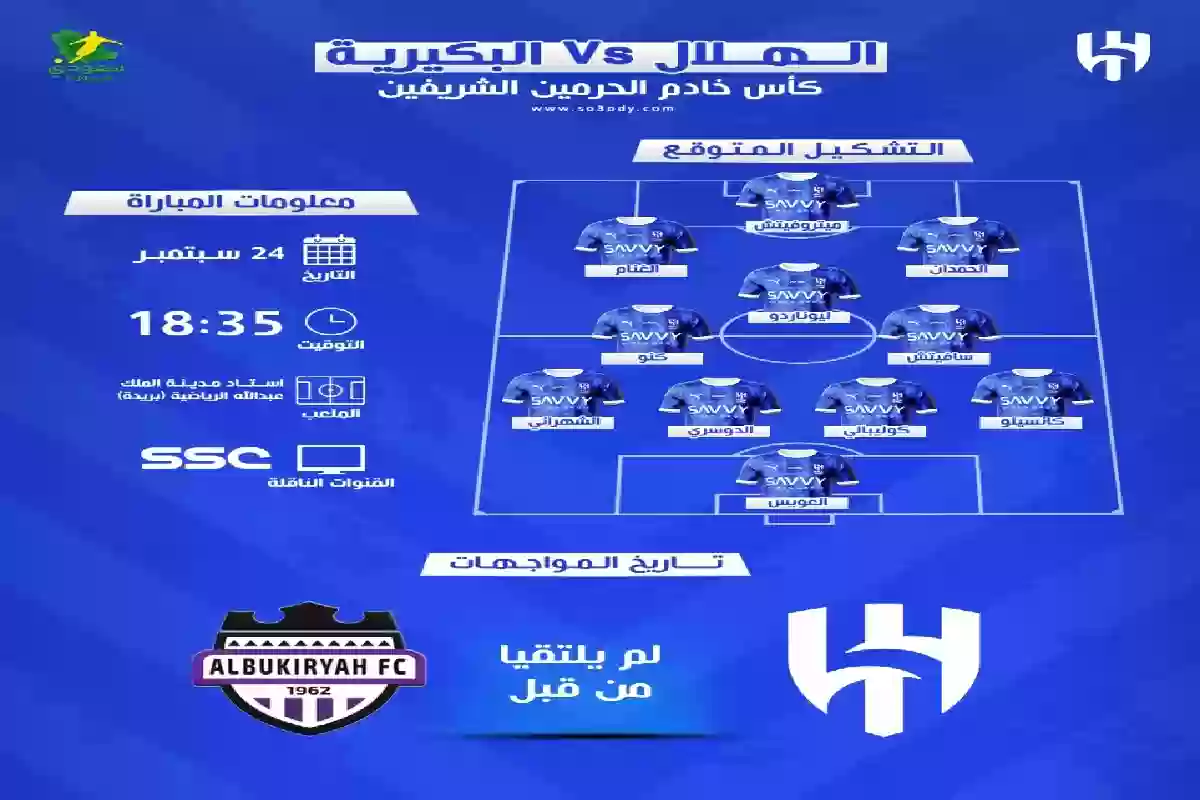 القناة والتشكيل المتوقع .. موعد مباراة الهلال ضد البكيرية في كأس الملك. 